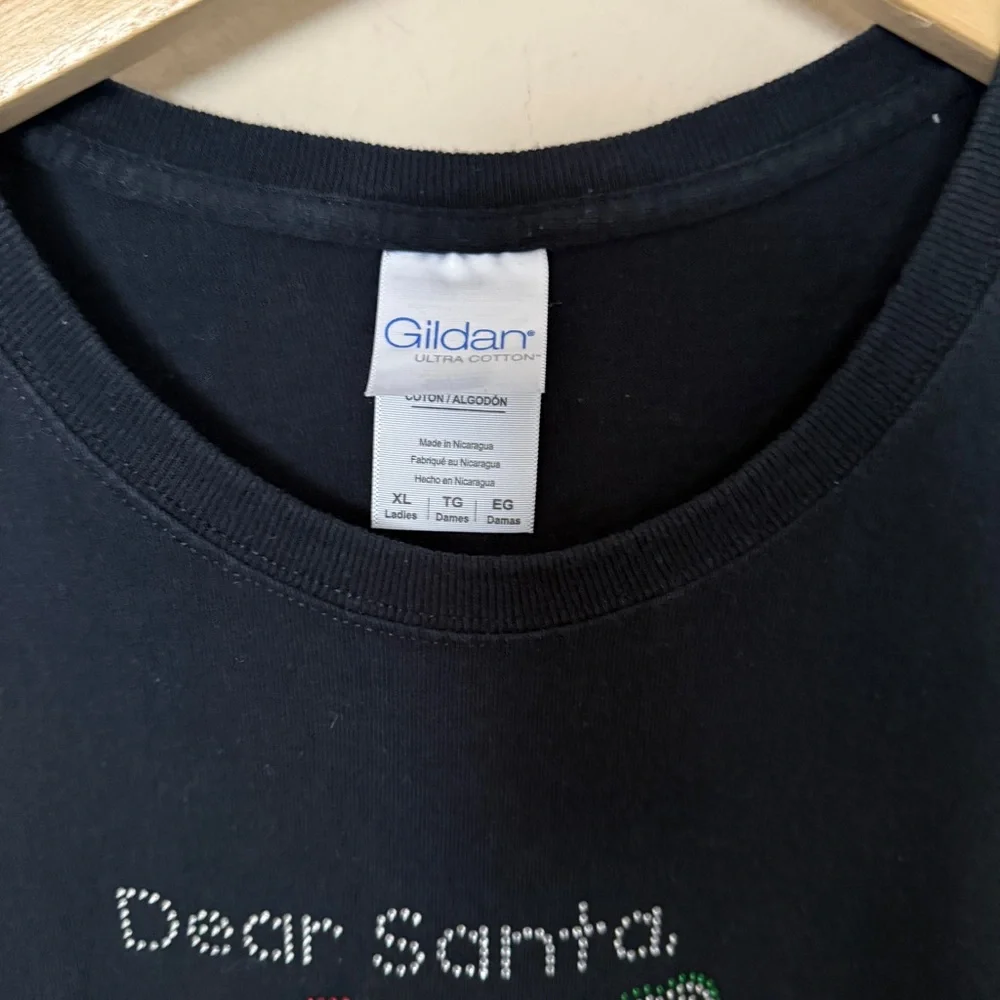 Women's / Unisex XL Rhinestone T-shirt " Dear Santa I Can Explain XOXO Christmas - Picture 2 of 5